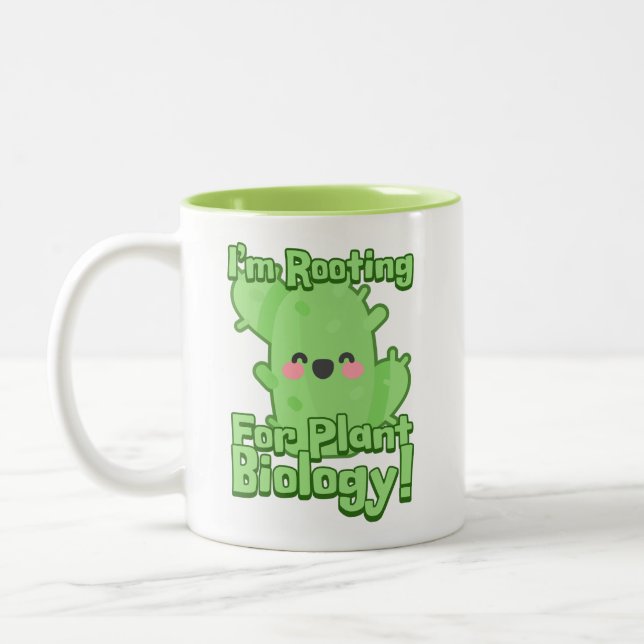 I'm Rooting For Plant Biology! Cute Cactus Pun Two-Tone Coffee Mug (Left)