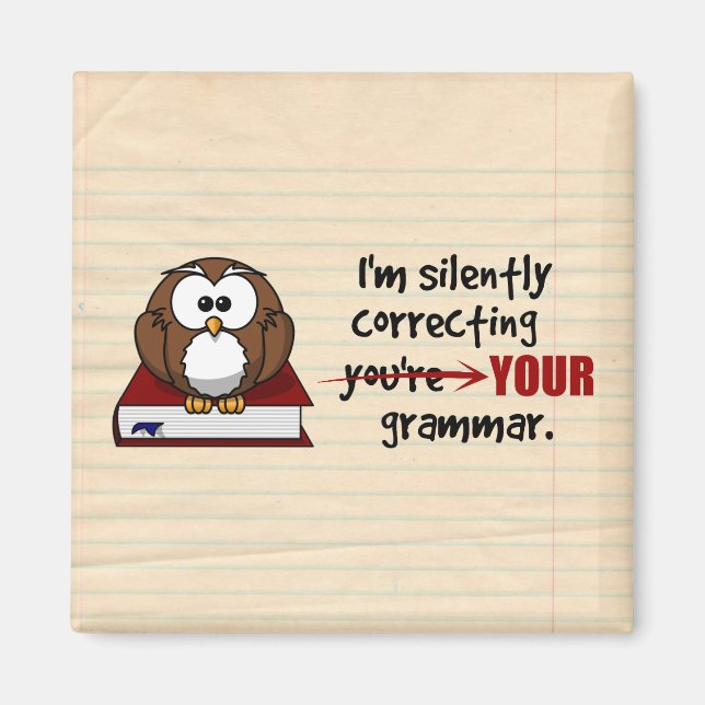 I'm Silently Correcting Your Grammar Sarcastic Owl Magnet (Front)