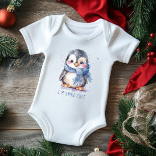 I'm Snow Cute Watercolor Winter Holiday Penguin Baby Bodysuit
