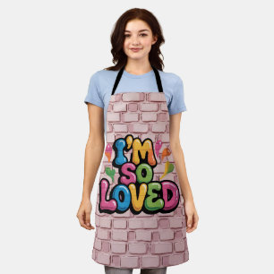 I'm So Loved Graffiti Tag in Light Pink Brick Apron