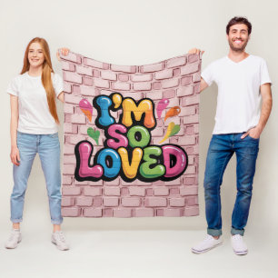I'm So Loved Graffiti Tag in Light Pink Brick Fleece Blanket
