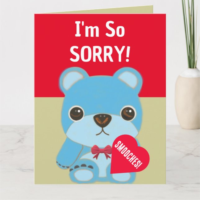I'm So Sorry Cute Teddy Bear Heart Apology  Card (Front)
