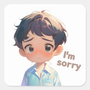 I'm Sorry Cry Anime Boy Square Sticker