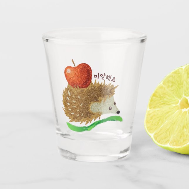 I'm Sorry in Korean  사과 -미안해요 Mianhaeyo  Shot Glass (Front)