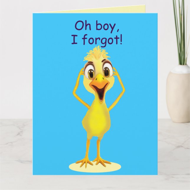 I'm Sorry Little Chicken Belated Birthday Blue Card (Front)