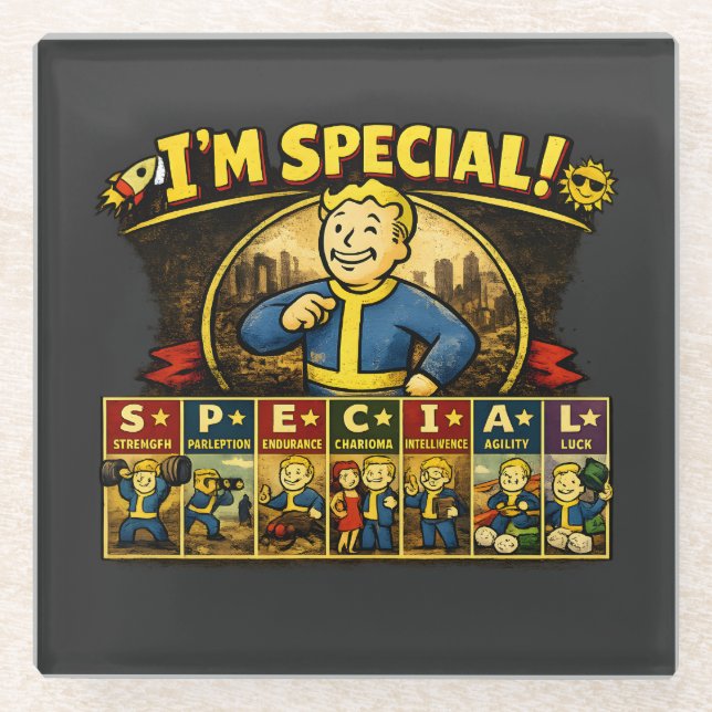 I'm Special | Fallout Inspired Stats Mousepad Glass Coaster (Front)