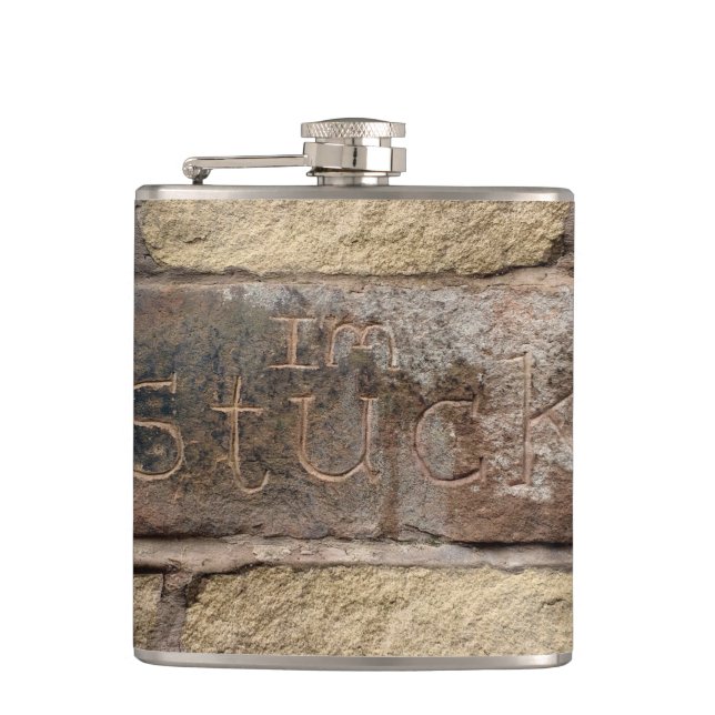 "I'm Stuck" another brick in the wall Hip Flask (Front)