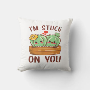 Im Stuck On You Cactus Succulent Valentines Day Cu Throw Pillow