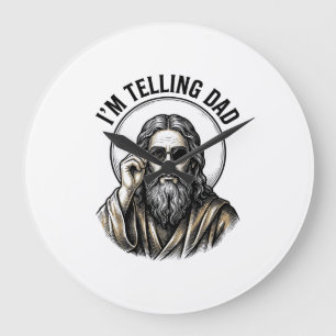 I'm Telling Dad Vintage Engraving Funny Shirt Large Clock