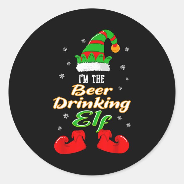 I'm The Beer Drinking Elf - Christmas Matching Fam Classic Round Sticker (Front)