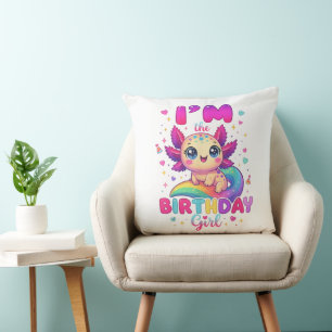 I'm The Birthday Girl Axolotl Throw Pillow