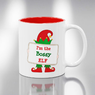 I'm The Bossy Elf   Personalized Christmas Elf Two-Tone Coffee Mug