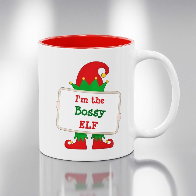 I'm The Bossy Elf | Personalized Christmas Elf Two-Tone Coffee Mug (Creator Uploaded)