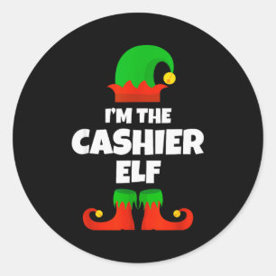 I'm The Cashier Elf Family Pajama Christmas Funny  Classic Round Sticker