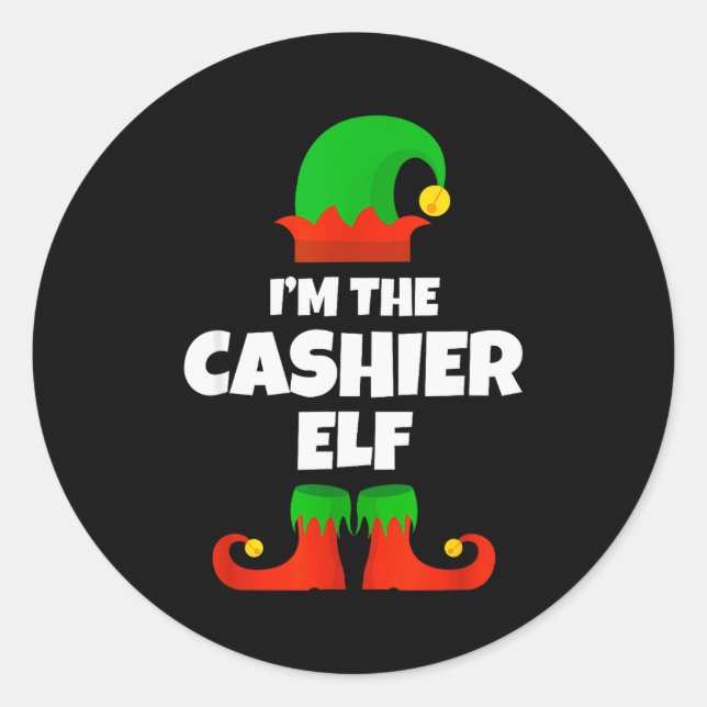 I'm The Cashier Elf Family Pajama Christmas Funny  Classic Round Sticker (Front)