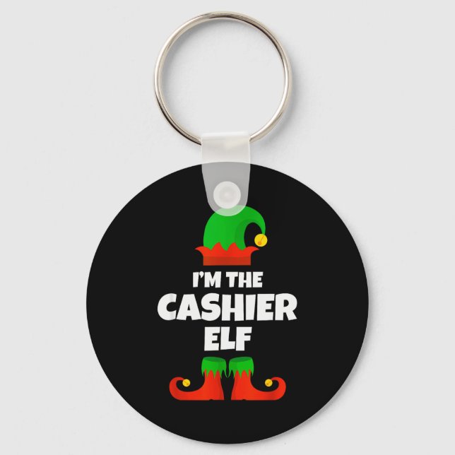 I'm The Cashier Elf Family Pajama Christmas Funny  Keychain (Front)