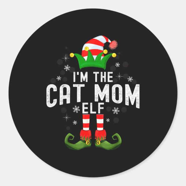 I'm The Cat Mom Elf Christmas Family Pjs Costume  Classic Round Sticker (Front)