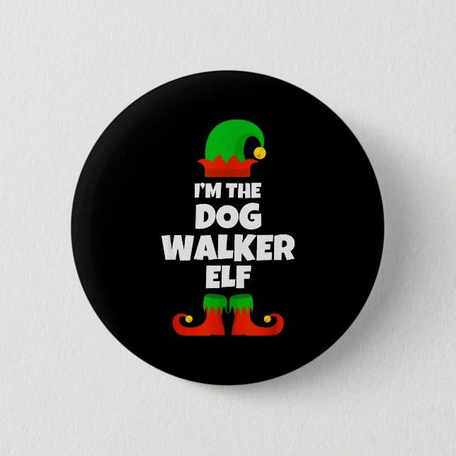 I'm The Dog Walker Elf Family Pajama Christmas Fun 2 Inch Round Button (Front)