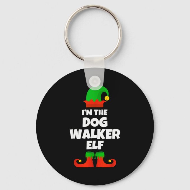 I'm The Dog Walker Elf Family Pajama Christmas Fun Keychain (Front)