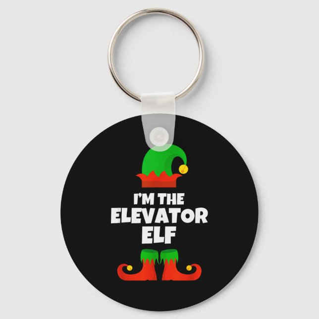 I'm The Elevator Elf Family Pajama Christmas Funny Keychain (Front)