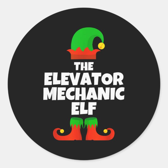 I'm The Elevator Mechanic Elf Family Pajama Christ Classic Round Sticker (Front)