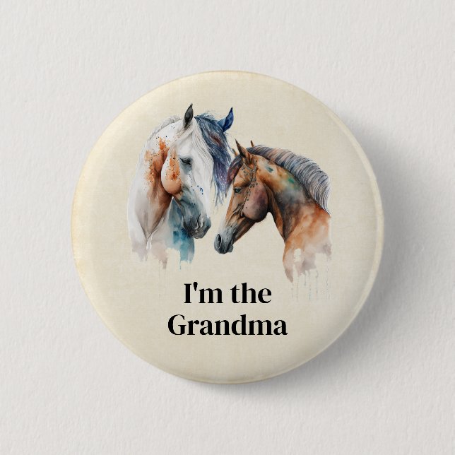 I'm the Grandma Beautiful Horses Western Boho 2 Inch Round Button (Front)
