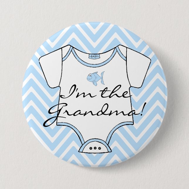 I'm The Grandma Blue Chevron With A Blue Fish 3 Inch Round Button (Front)