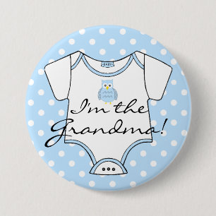 I'm The Grandma Blue Owl Blue Polka Dots 3 Inch Round Button