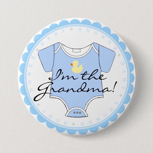 I'm The Grandma Blue Scalloped Yellow Duck Shower 3 Inch Round Button (Front)