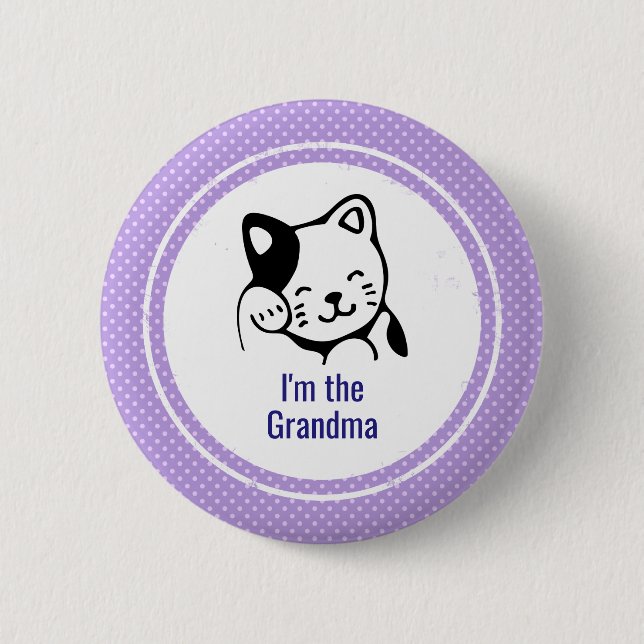I'm the Grandma Cute Kitty Cat on Polka Dots 2 Inch Round Button (Front)