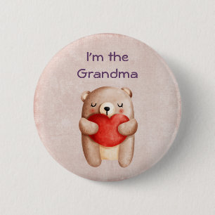 I'm the Grandma Cute Teddy Bear with Red Heart 2 Inch Round Button