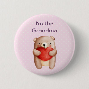 I'm the Grandma Cute Teddy Bear with Red Heart 2 Inch Round Button