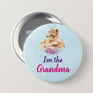 I'm the Grandma Cute Watercolor Mother Lion & Cub 3 Inch Round Button