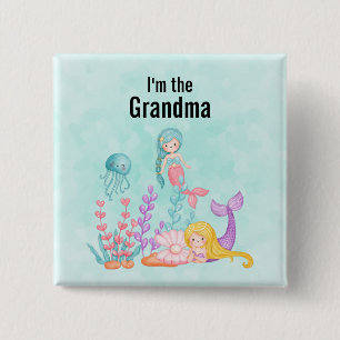 I'm the Grandma Mermaids & Jellyfish Watercolor 2 Inch Square Button