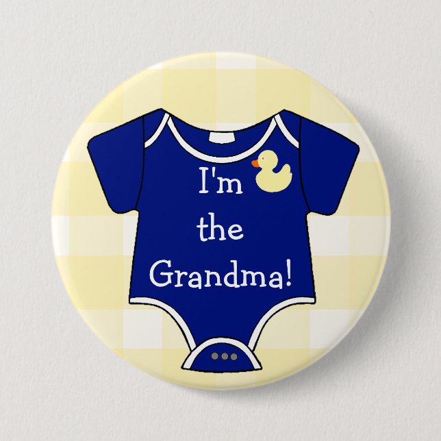 I'm The Grandma Navy Blue on Yellow Gingham 3 Inch Round Button (Front)