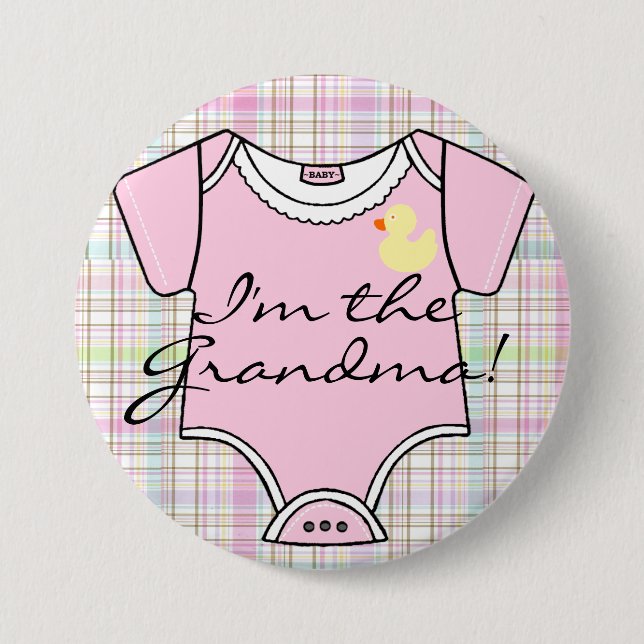 I'm The Grandma on Pink Plaid with Yellow Duck 3 Inch Round Button (Front)