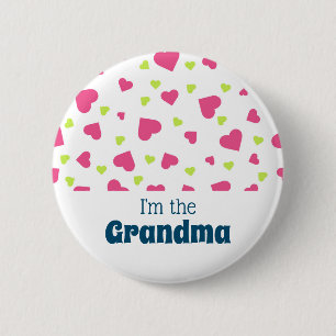 I'm the Grandma  Pink and Green Hearts Pattern 2 Inch Round Button
