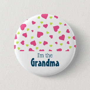 I'm the Grandma  Pink and Green Hearts Pattern 2 Inch Round Button