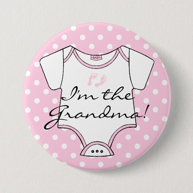 I'm The Grandma Pink Polka Dot 3 Inch Round Button (Front)