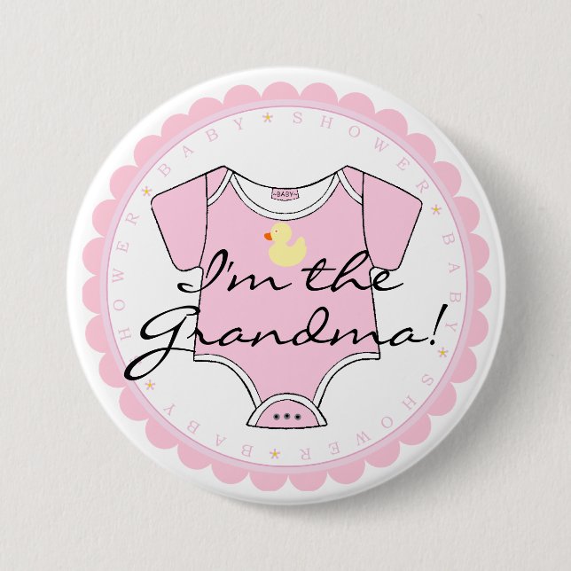 I'm The Grandma- Pink Scalloped Edge 3 Inch Round Button (Front)