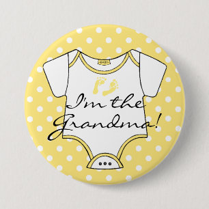 I'm The Grandma Yellow and White Polka Dots Baby 3 Inch Round Button