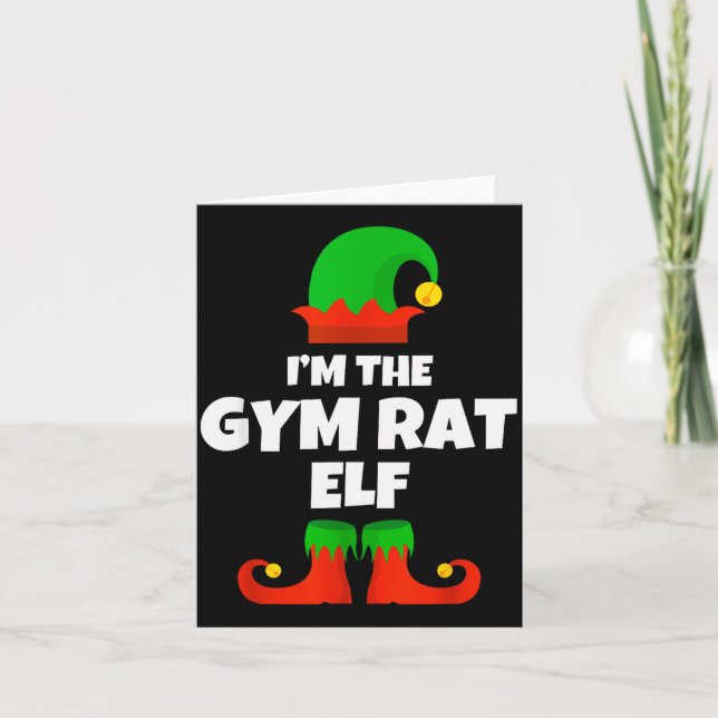 I'm The Gym Rat Elf Family Pajama Christmas Fitnes Card (Front)