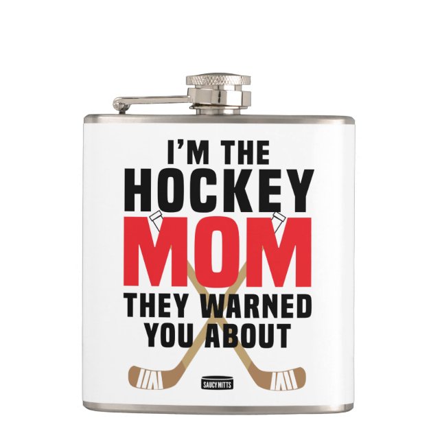 I'm the Hockey Mom They Warned You About Red Hip Flask (Front)