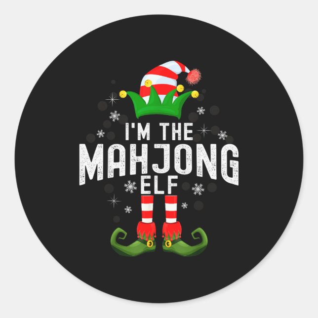 I'm The Mahjong Elf Christmas Family Pjs Costume  Classic Round Sticker (Front)