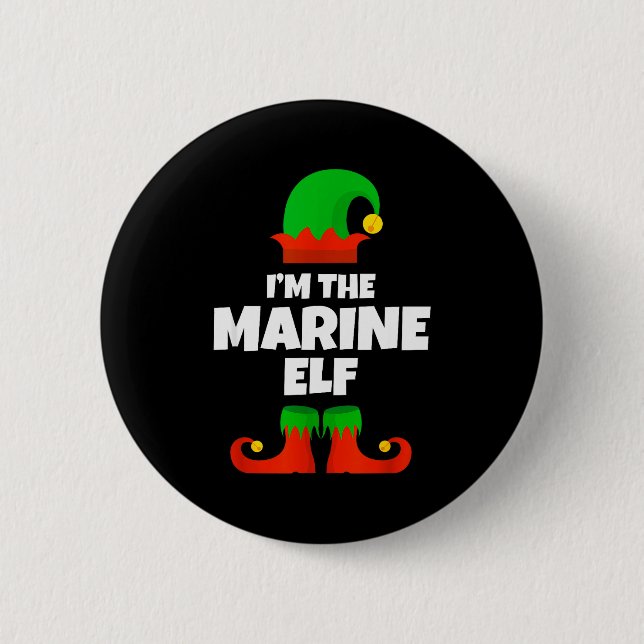 I'm The Marine Elf Family Pajama Christmas Biology 2 Inch Round Button (Front)