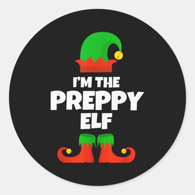 I'm The Preppy Elf Family Pajama Christmas Funny  Classic Round Sticker (Front)