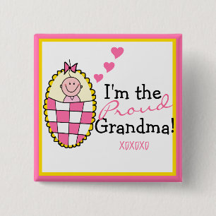 I'm The Proud Grandma Pink 2 Inch Square Button