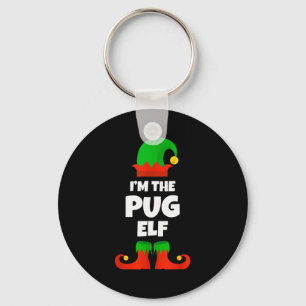 I'm The Pug Elf Family Pajama Christmas Funny Dog  Keychain