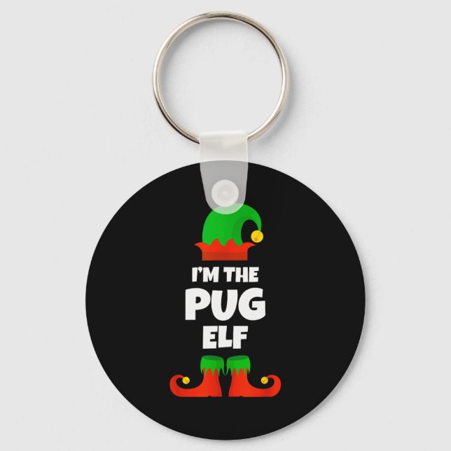 I'm The Pug Elf Family Pajama Christmas Funny Dog  Keychain (Front)