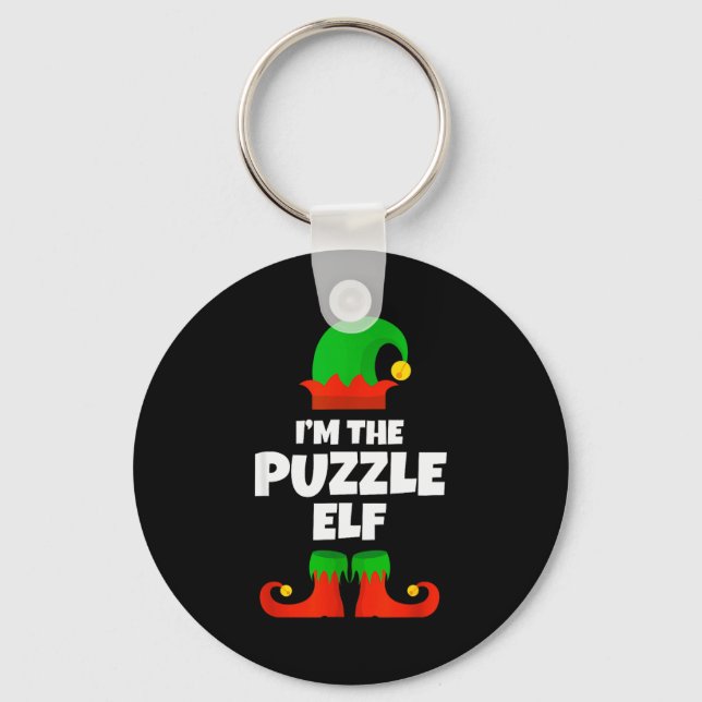 I'm The Puzzle Elf Family Pajama Christmas Funny  Keychain (Front)